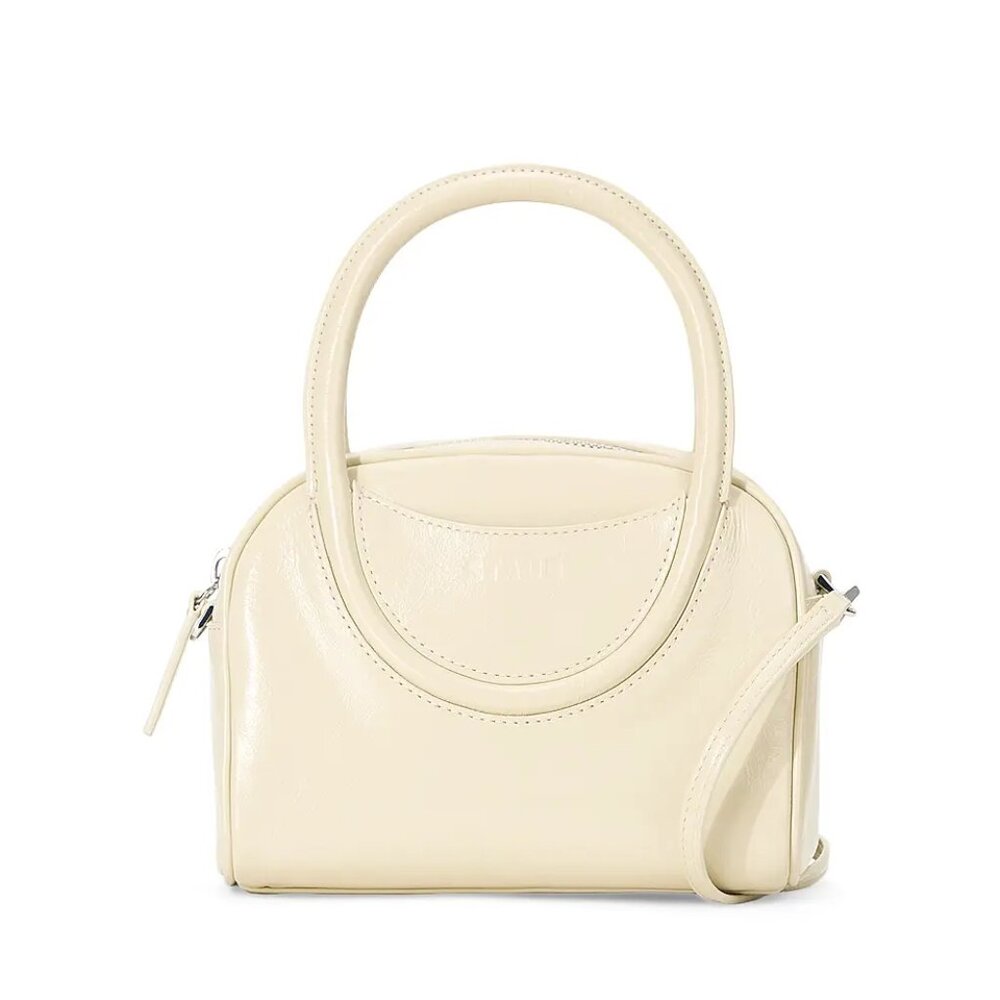 STAUD Mini Maude Leather Bowler Bag in Cream NWT
